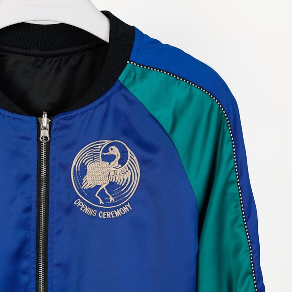 Opening Ceremony Reversible Blue & Black Embroidered Bomber Jacket - Picture 7 of 16